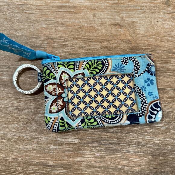 Vera Bradley Turquoise Paisley Zip ID coin card holder purse key ring - Picture 1 of 5